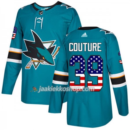 Miehille NHL San Jose Sharks Pelipaita Logan Couture 39 Adidas 2017-2018 Teal USA Flag Fashion Authentic
